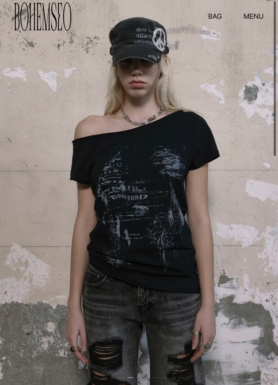 보헤미안서울 펑키 스쿱 넥 티 콘치 블랙 상품이미지4