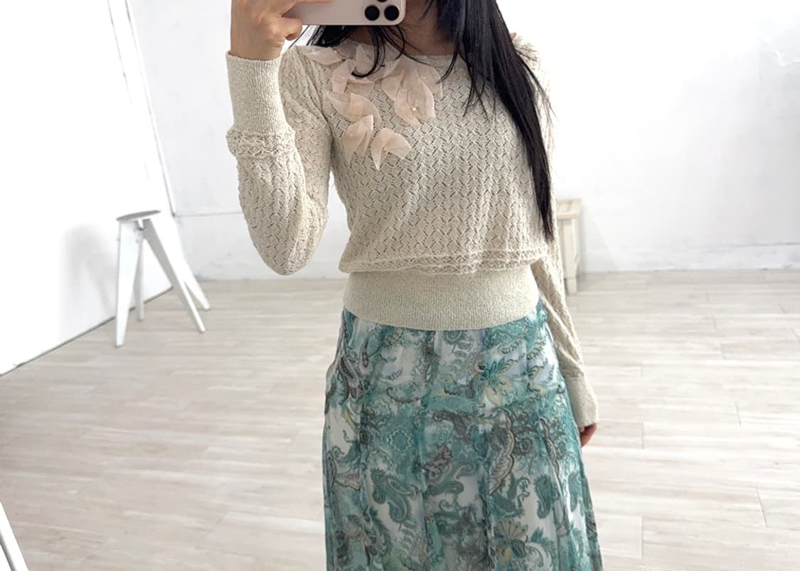 Ivory Lurex Floral Corsage Knit 상품이미지3