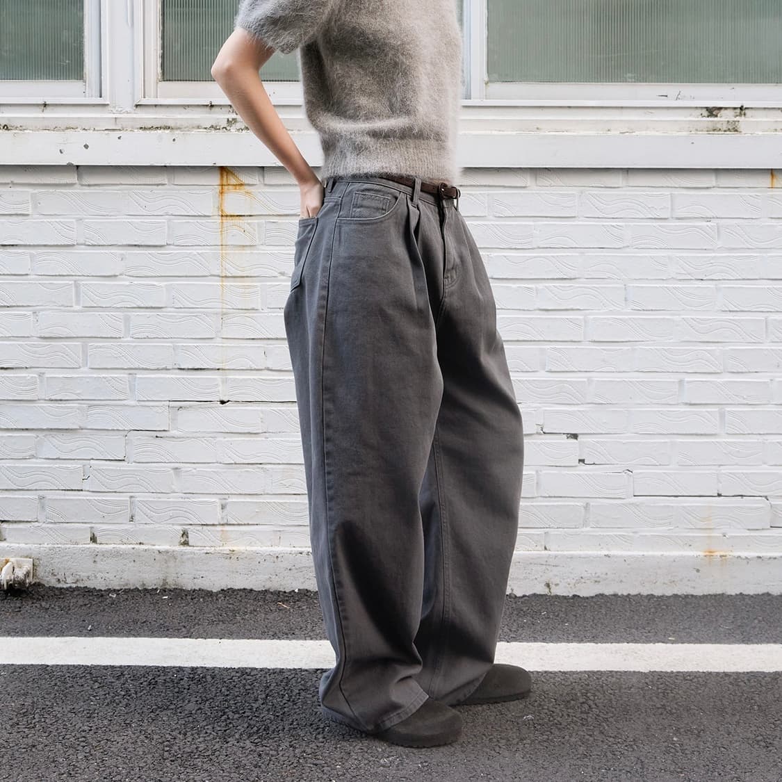 르바) Overdyed Wide Denim - Charcoal Grey 상품이미지3