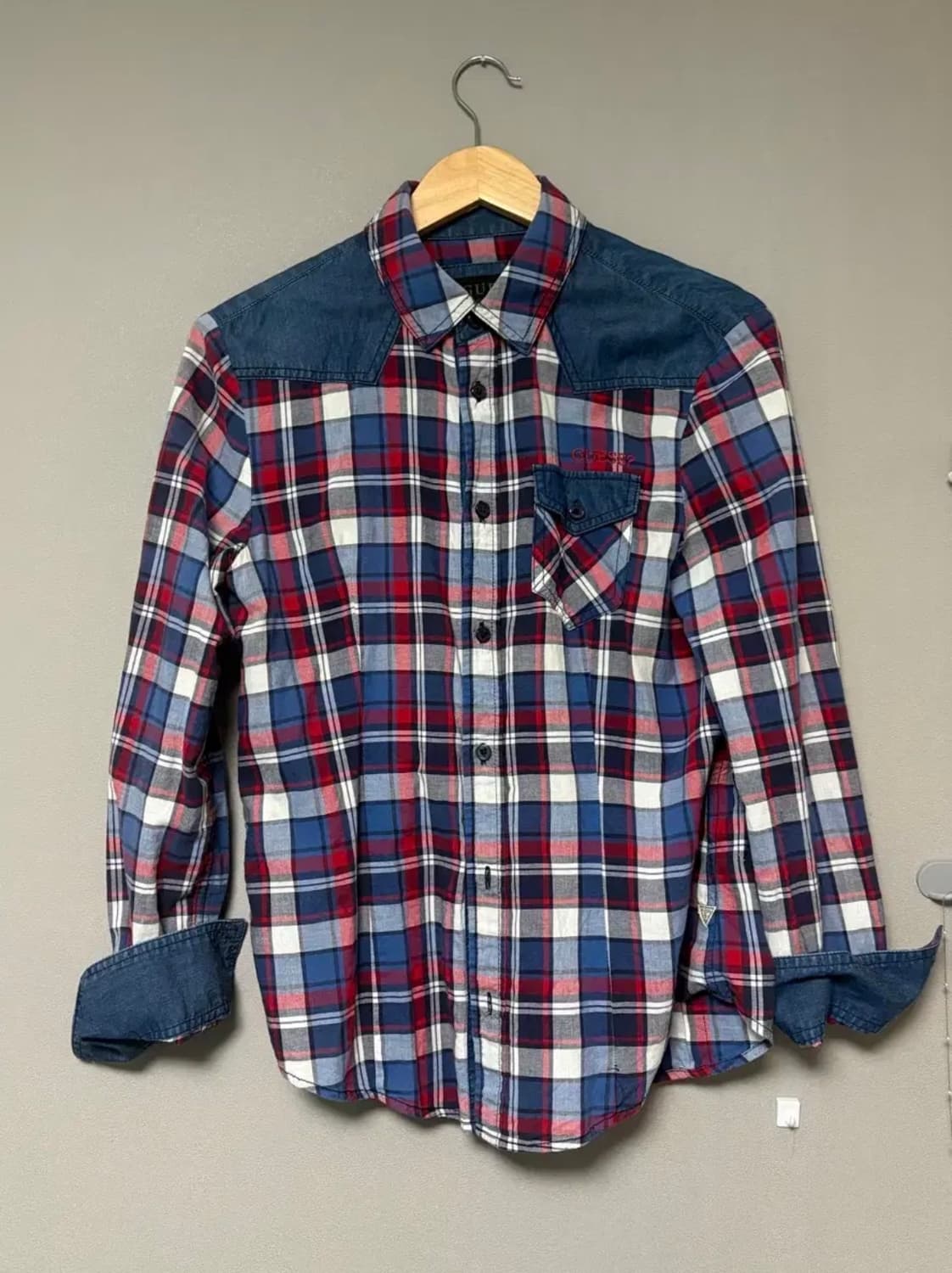 빈티지 게스 체크 데님 포인트 셔츠 상품이미지1