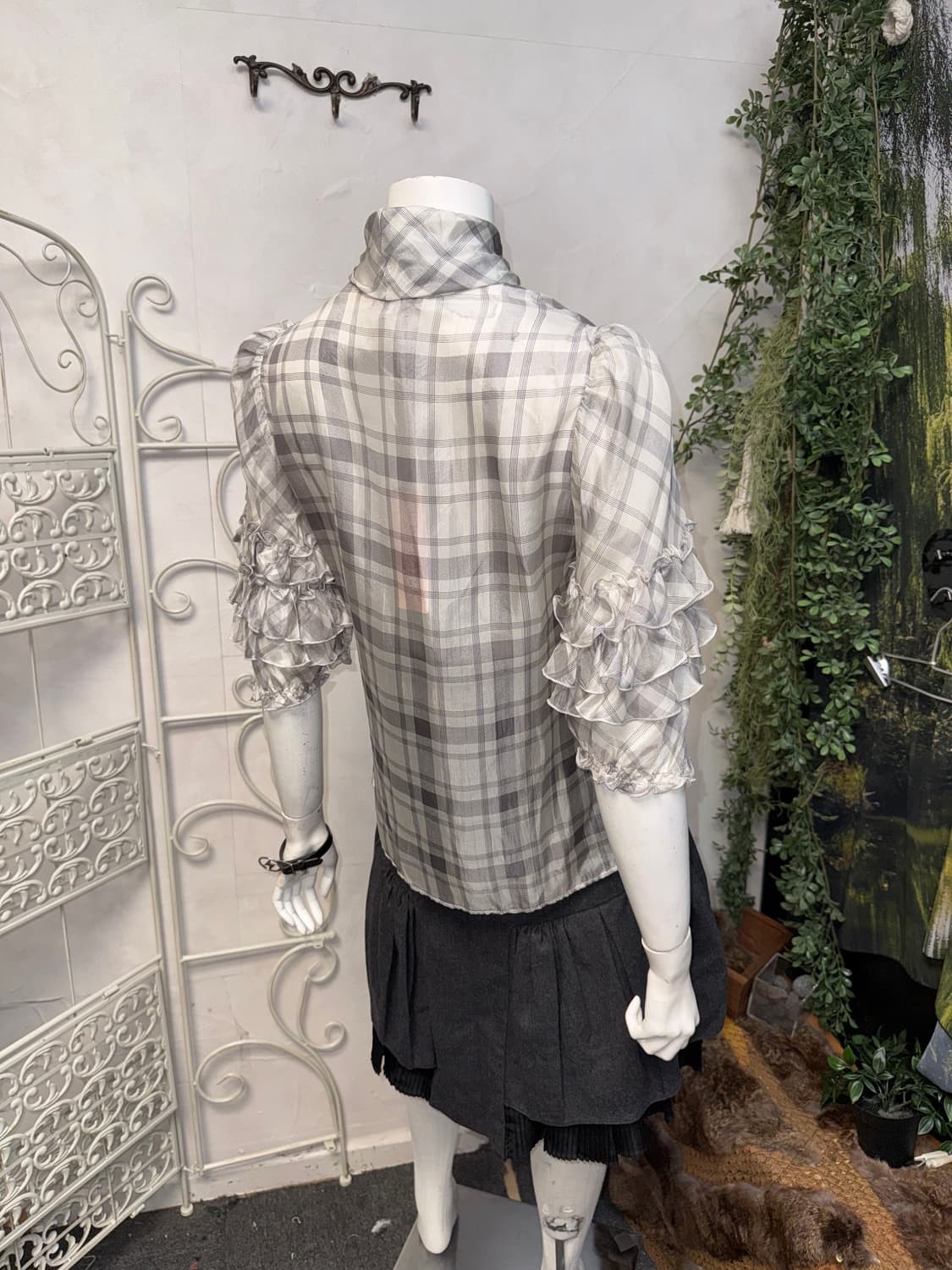 Dice Kayek silk frill ribbon check bl 상품이미지3