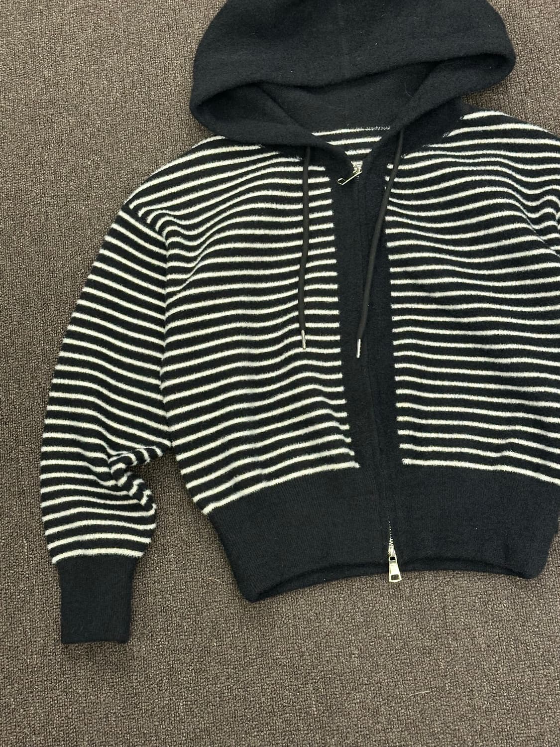 OS)Japanese vintage 여성 크롭 스트라이프 니트 후드집업 상품이미지5