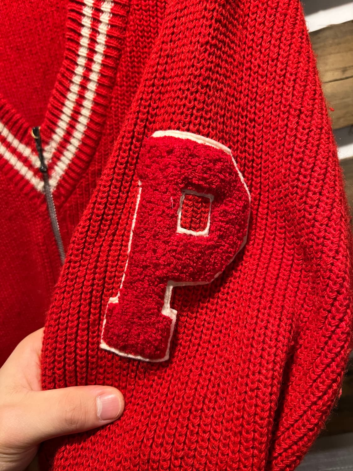 [L]6~70's 스페인제 레드 울 집업 가디건 상품이미지5