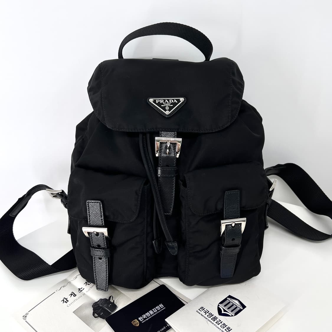 [감정완료] 프라다 삼각로고 나일론 백팩 스몰 블랙 상품이미지1