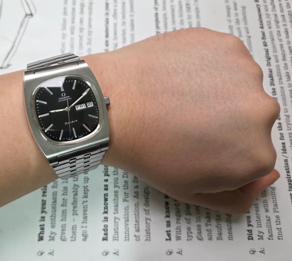 레어] 빈티지 오메가 제네브 테레비 점보 블랙판 데이데이트 브레이슬릿 v 상품이미지6