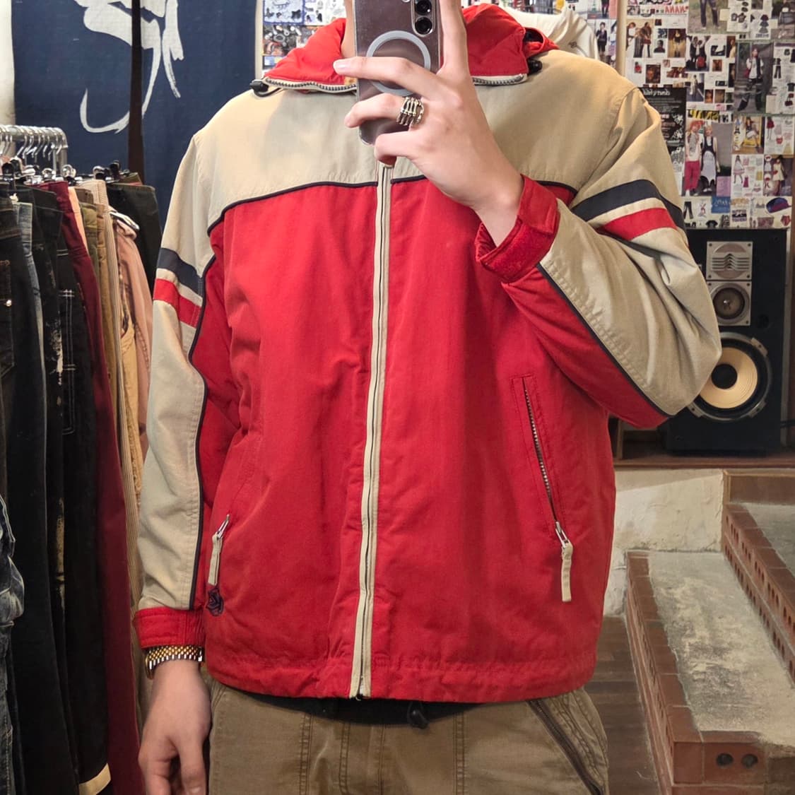 JPN 빈티지 베이지 오렌지 배색 바람막이 상품이미지2