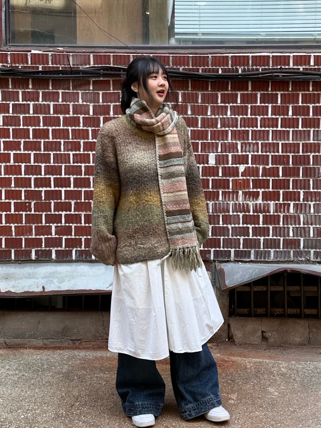 칼하트 셔츠 자켓 그라데이션 니트 레이어드 스커트 코디세트 상품이미지4