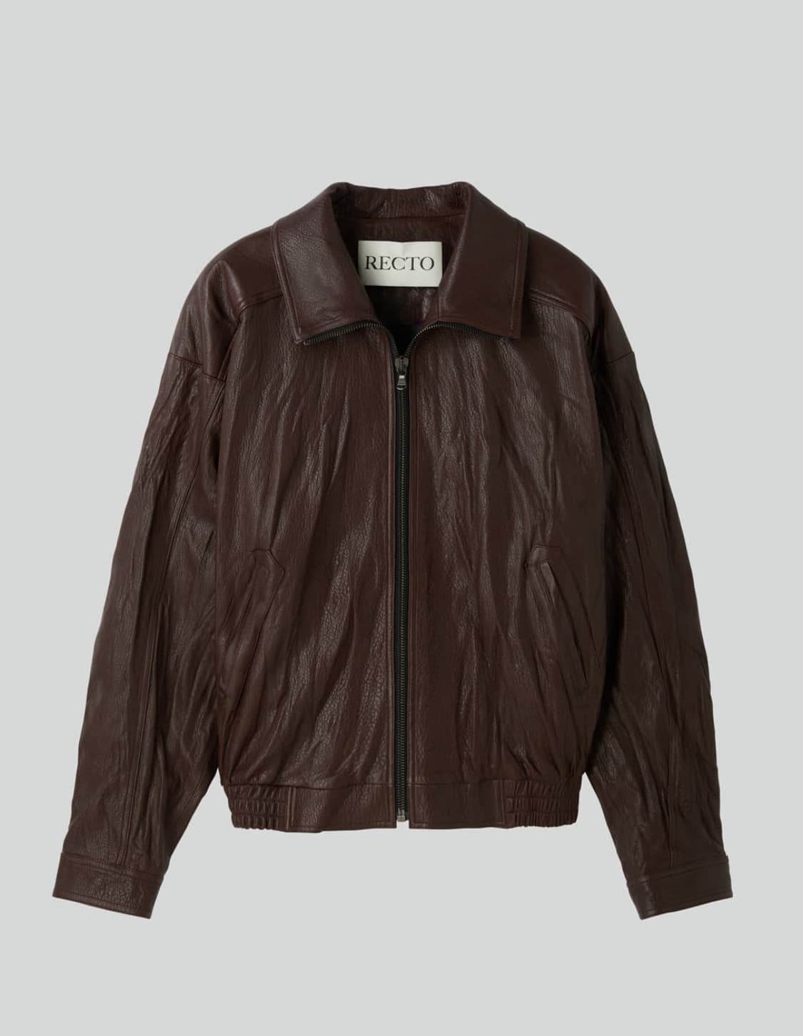 [새상품] 렉토 25FW 하이넥 크랙 크링클 레더 점퍼 자켓 브라운 상품이미지1
