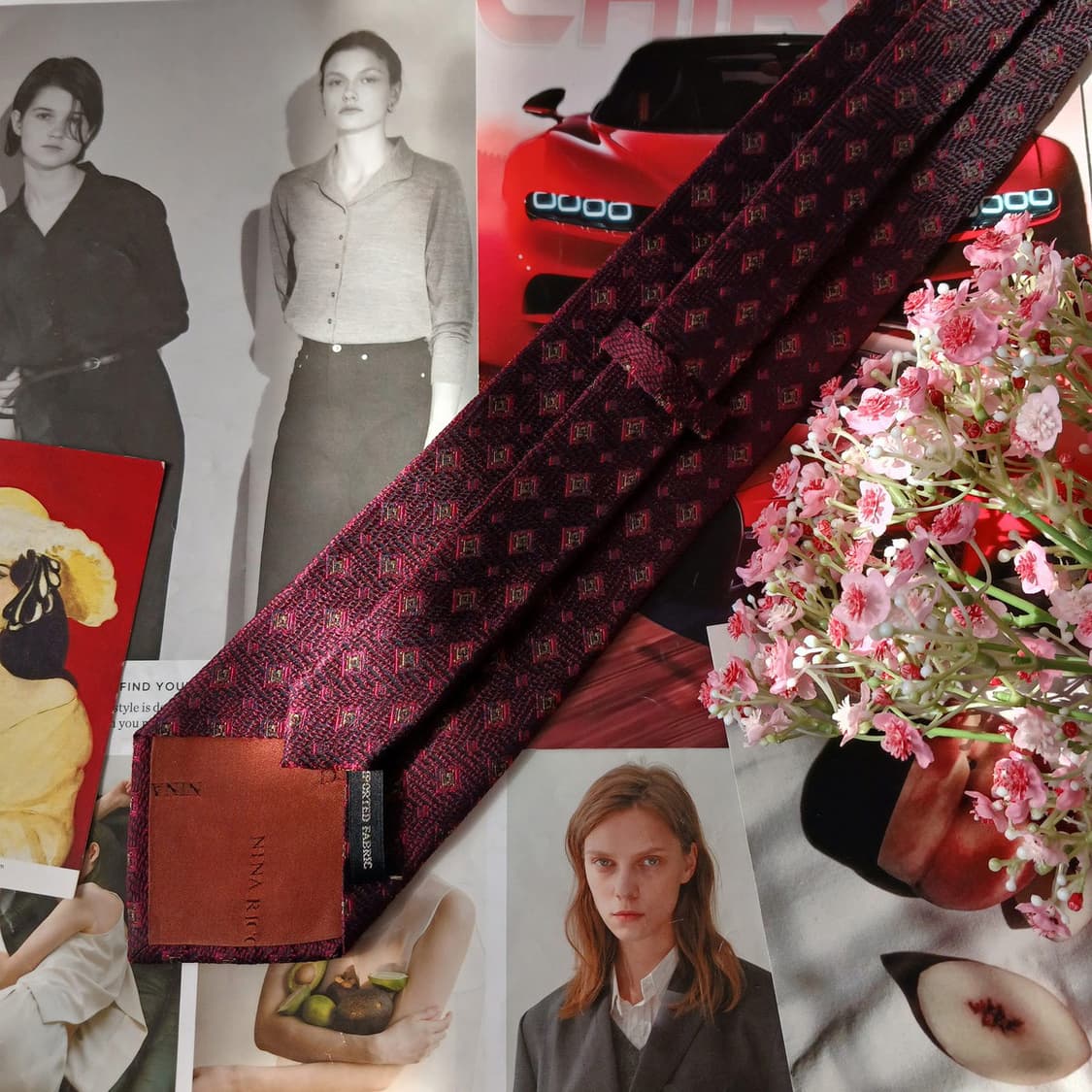 니나리치 실크 버건디 패턴 넥타이 9.7cm A+등급 A19886 상품이미지6