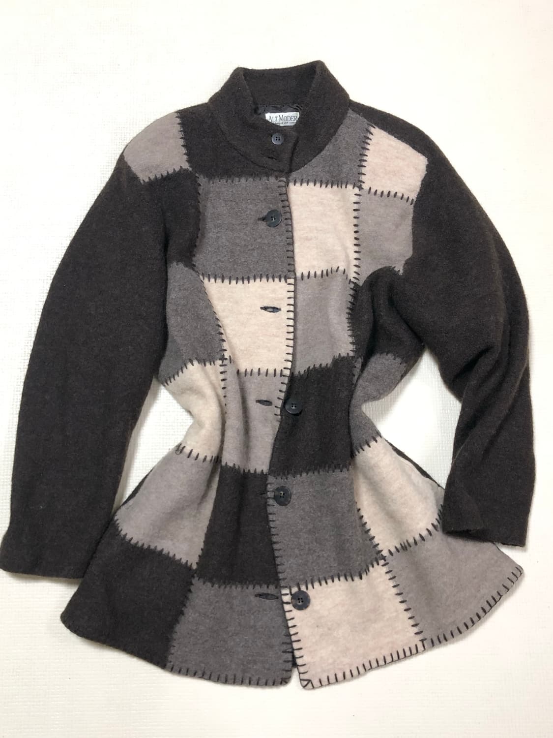 빈티지 브라운 울 패치워크 하프 코트 상품이미지10