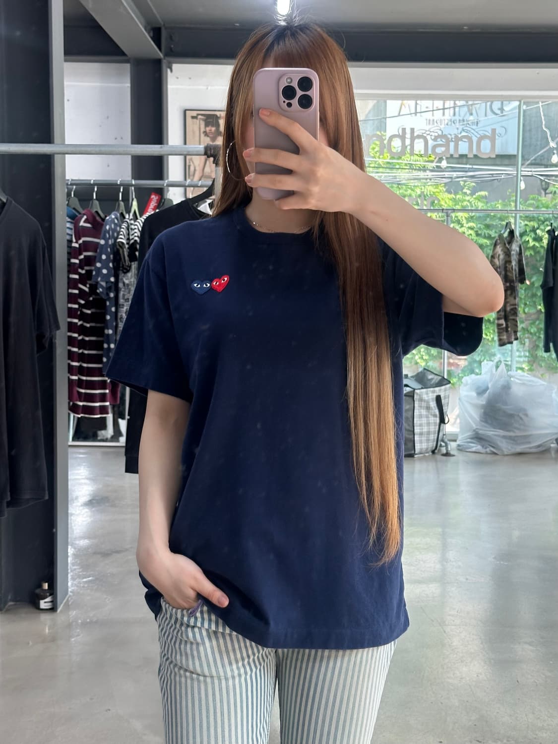 꼼데가르송 플레이 더블하트 반팔티 네이비 상품이미지3