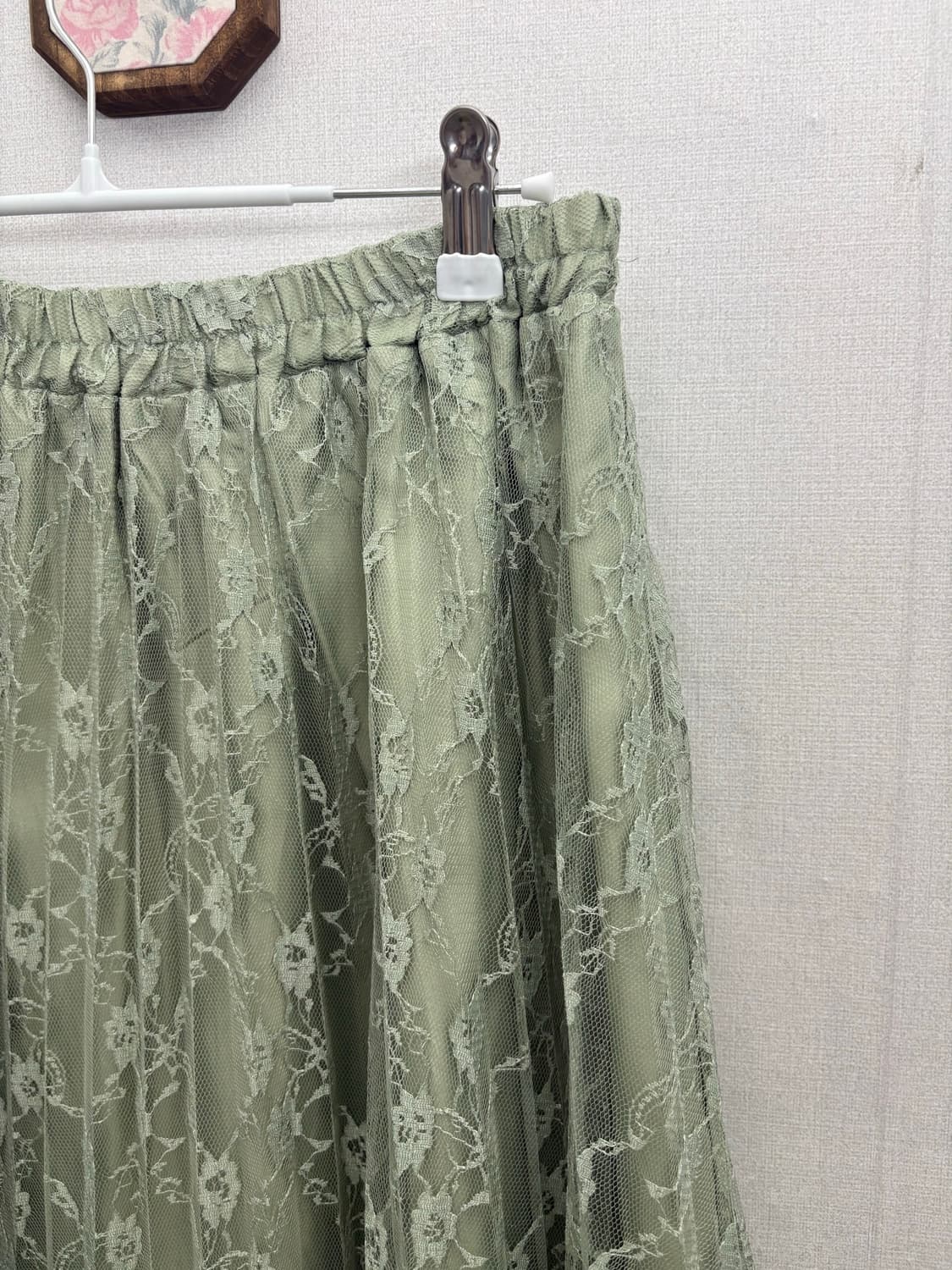 올리브 그린 레이스 롱 스커트 상품이미지6
