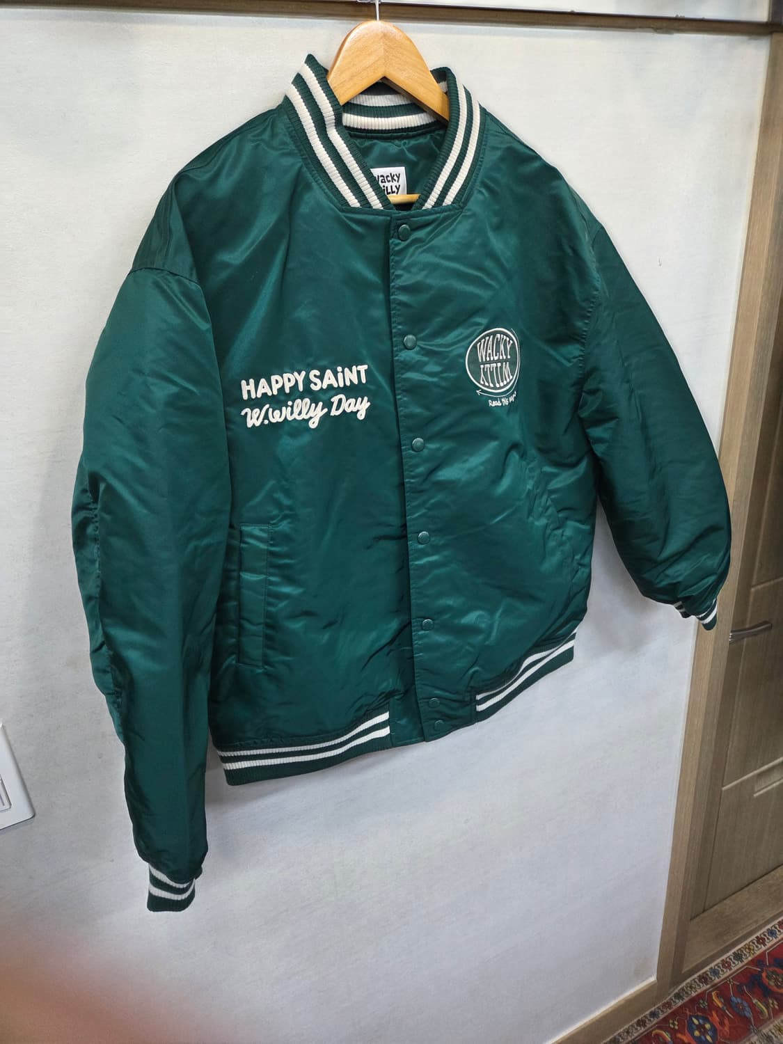 와키윌리 자수로고 바시티 자켓 그린 L 상품이미지5