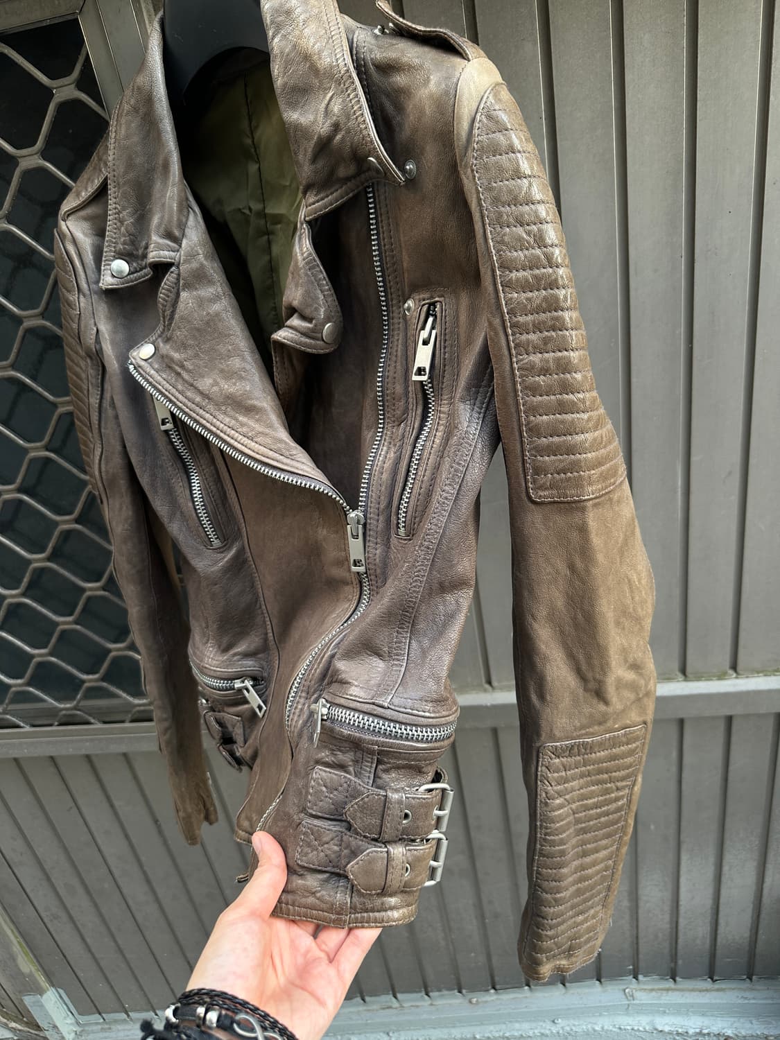 Vintage ash lambskin leather biker jacke 상품이미지4