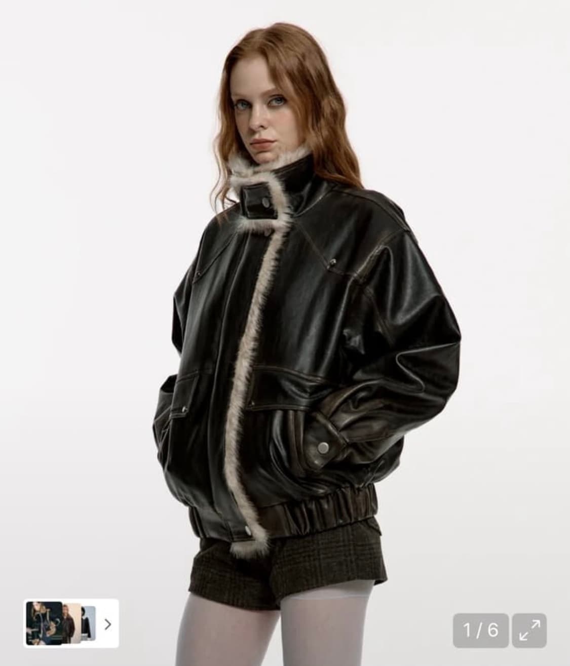 러프넥 워싱 레더 무스탕 자켓 블랙 상품이미지1