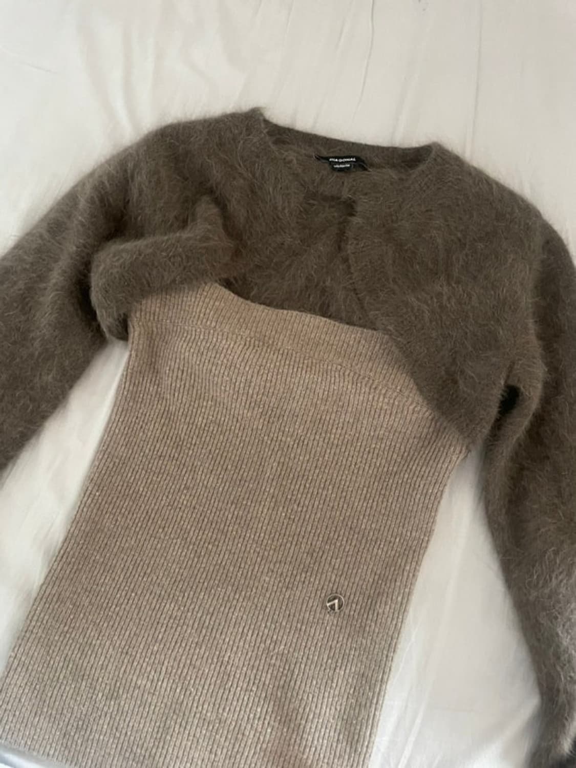 DIAGONAL 레이어드 튜브 탑 가디건 브라운 상품이미지3