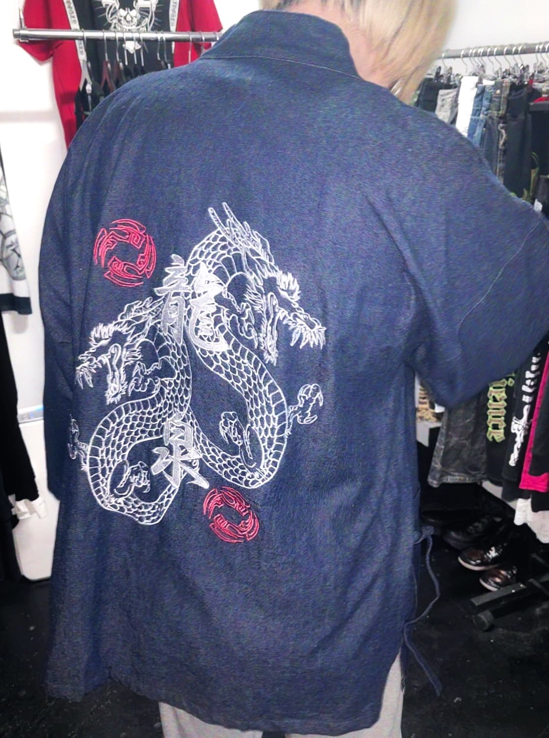 Dragon embroidery denim haori cardigan 상품이미지1