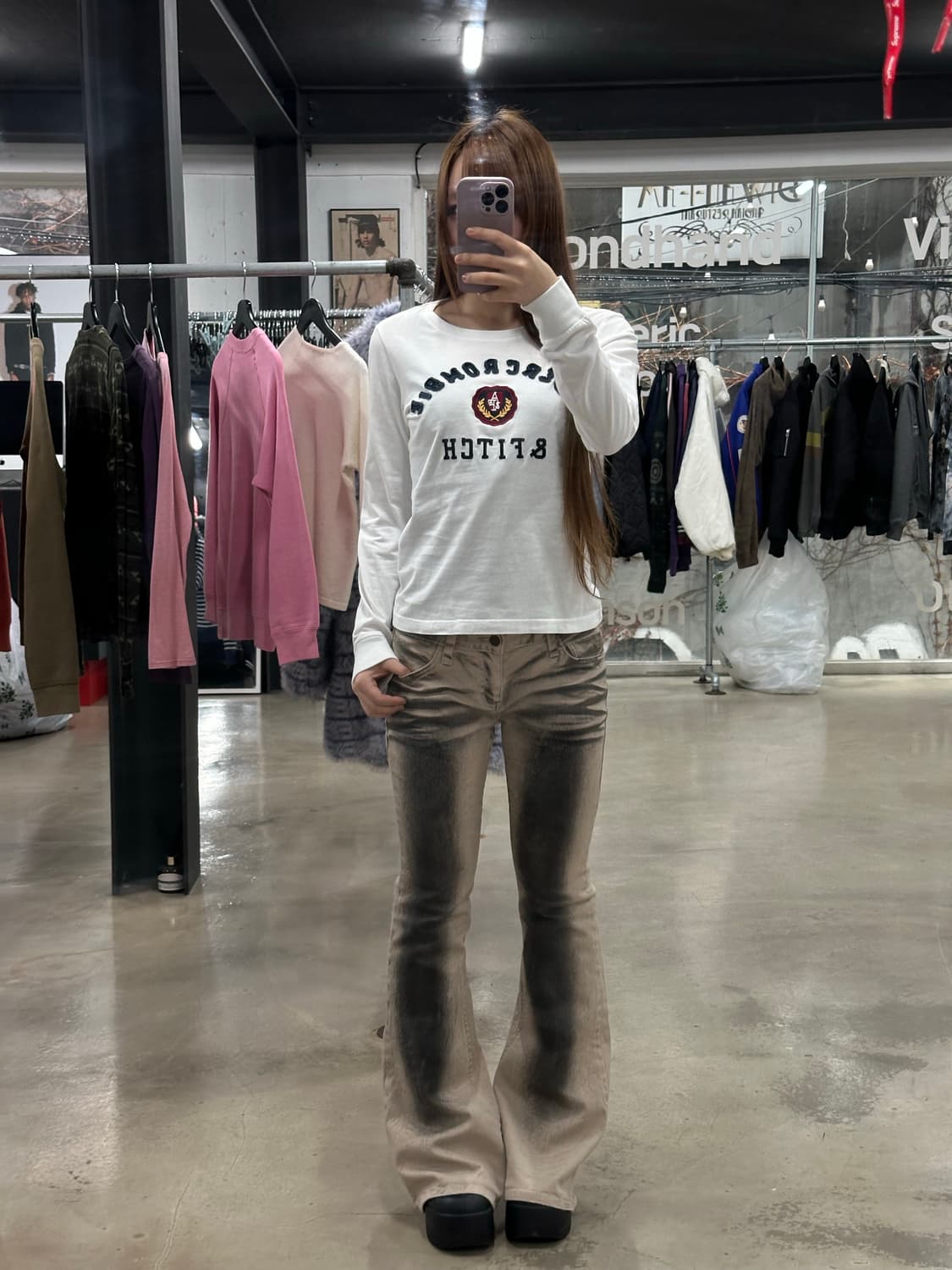 아베크롬비 자수로고 롱슬리브긴팔티 화이트 상품이미지3