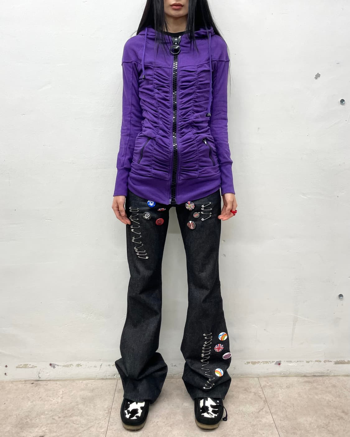 Purple Shirring Point Hooded Zip-Up  상품이미지4