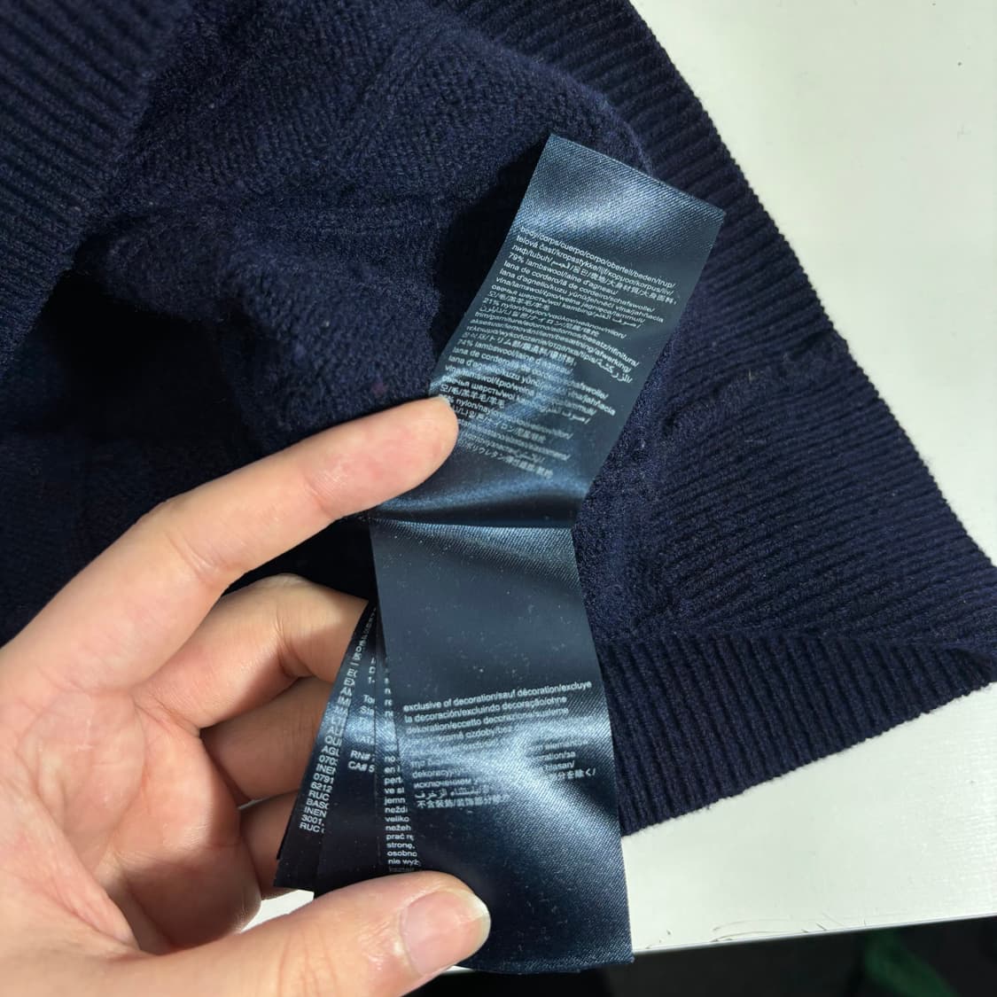 M 타미힐피거 네이비 기본로고 루즈핏 울 꽈배기니트 상품이미지5