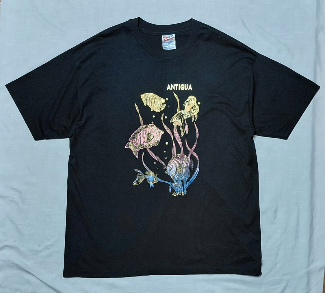 [XL] 90s Hanes 싱글스티치 'ANTIGUA' 열대어 티셔츠 상품이미지1