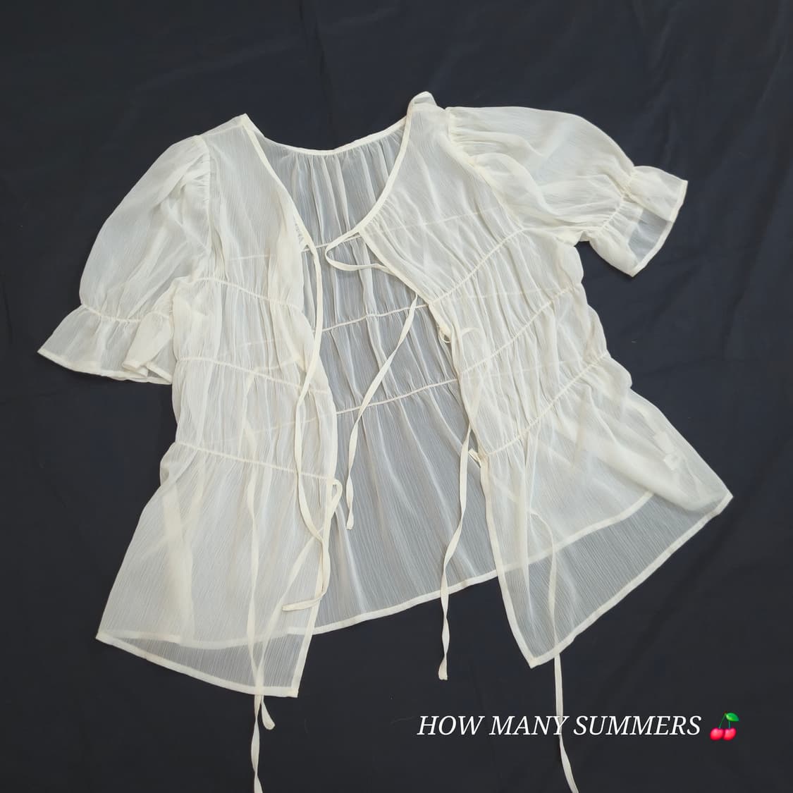여름 시스루 리본 볼레로 가디건 링클 쉬폰 반팔 블라우스 화이트 상품이미지1