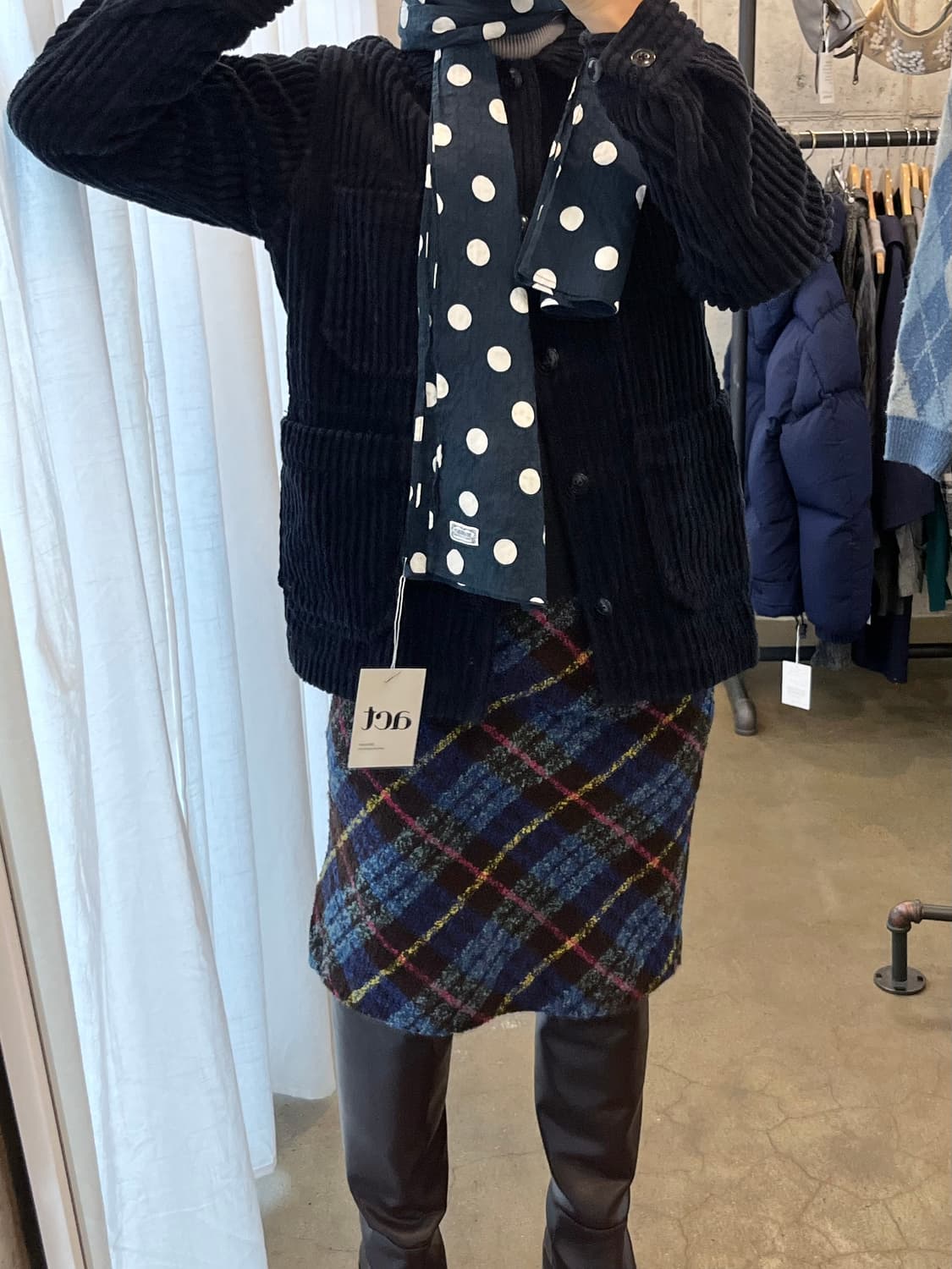 BEAMSBOY 도트 스카프 네이비 상품이미지7