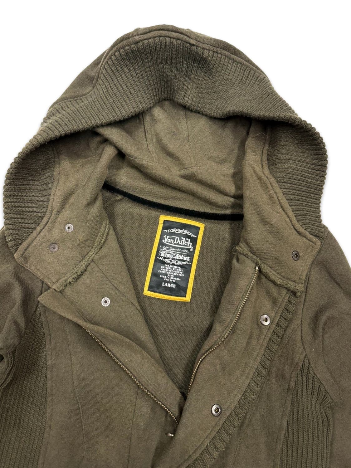 빈티지 Von Dutch 카키 니트 후드 집업 상품이미지5