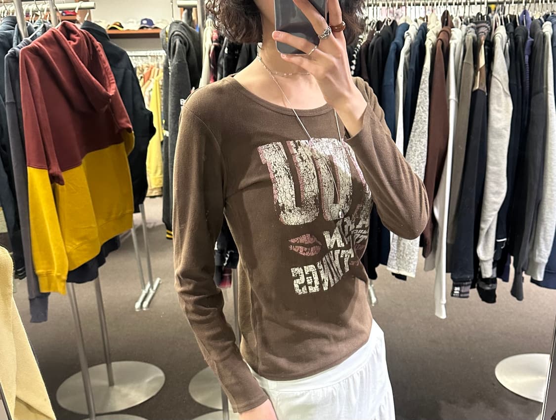 OS)Chami Chami vintage 레터링 그래픽 플리스 롱슬리브 상품이미지2