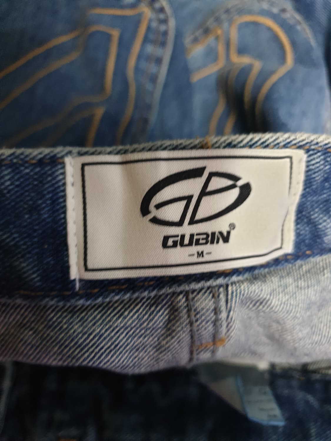 GUBIN 와이드 백포켓 자수로고 워싱 워크 데님팬츠 (M) 상품이미지5