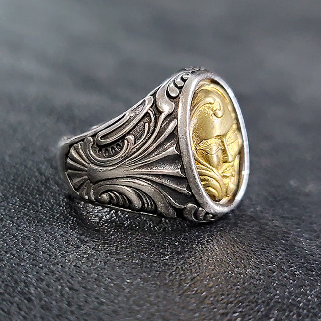 Vael 실버 남자 엔틱 빈티지 명품 가면 조각 얼굴 반지 상품이미지2