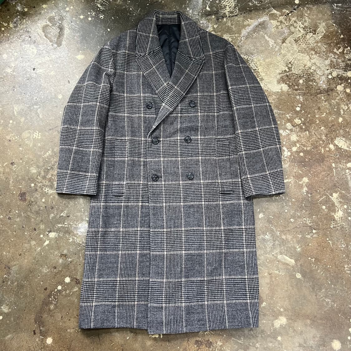 M) 플랙 오버핏 더블버튼 체크 울코트 상품이미지1