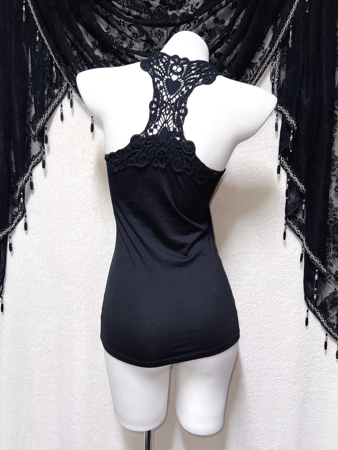 레이스 자수 큐빅 슬리브리스 홀터넥나시 로맨틱고딕 갸루 페어리 핀터 펑크 상품이미지3