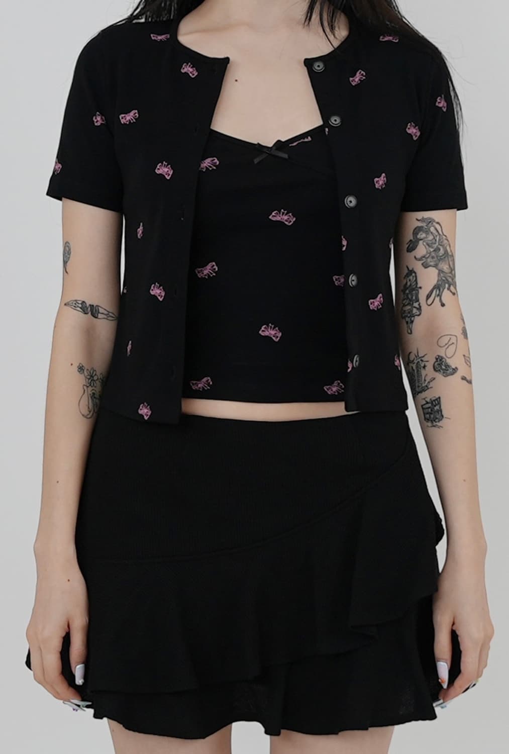 팝시즈 리본 나시+가디건 상품이미지1