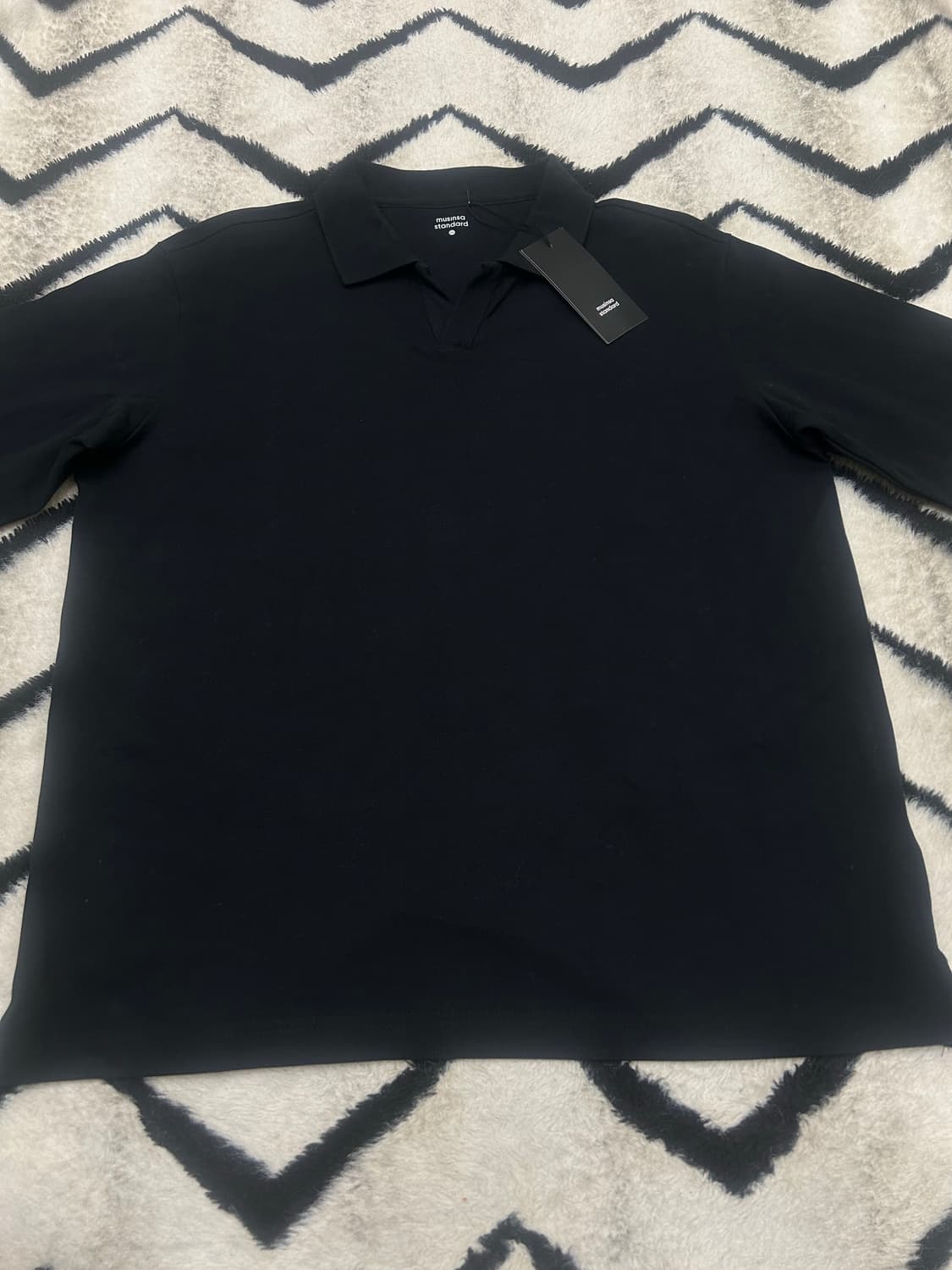 [2XL]무신사스탠다드 슬릿 넥 카라 반팔/블랙 상품이미지3