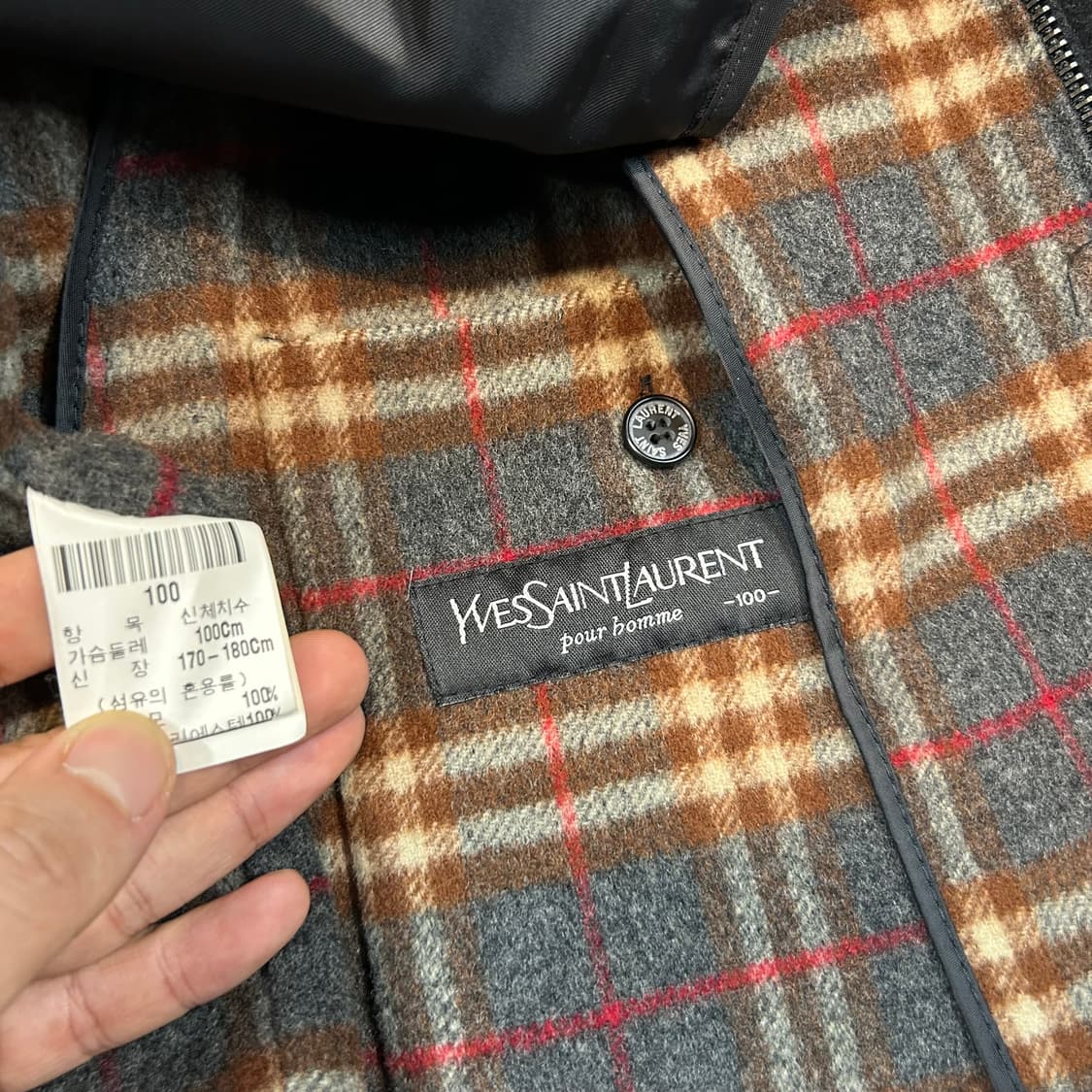 L) YSL 입생로랑 블랙 양털 퍼 울 코트 자켓 상품이미지9