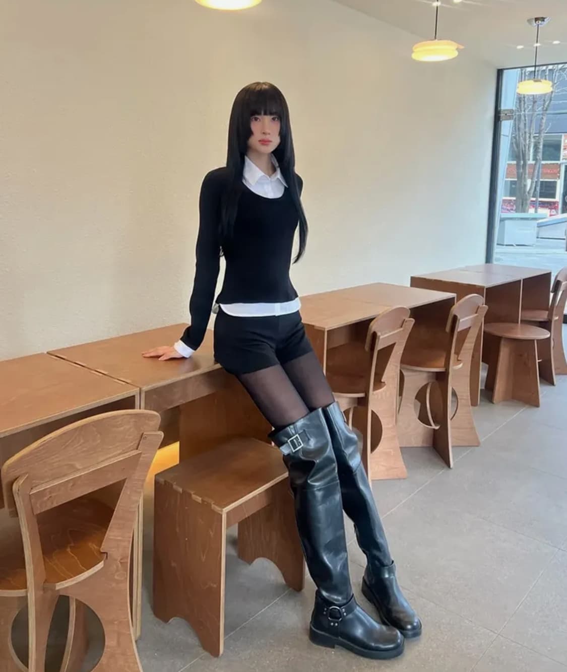 미쏘 슬림핏 셔츠 카라 라운드넥 풀오버 black 100 상품이미지2