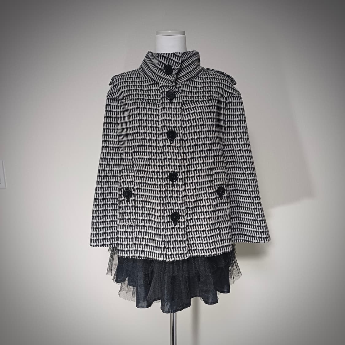 체크 울 혼방 케이프 코트 망토 모리걸 갸루 상품이미지2