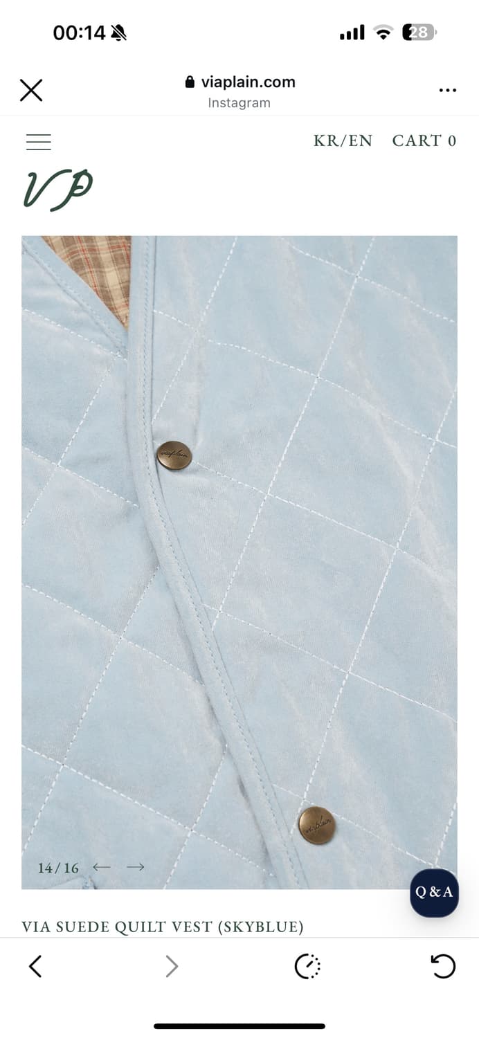 새상품 비아플레인 스웨이드 퀼팅 조끼 스카이블루 상품이미지5