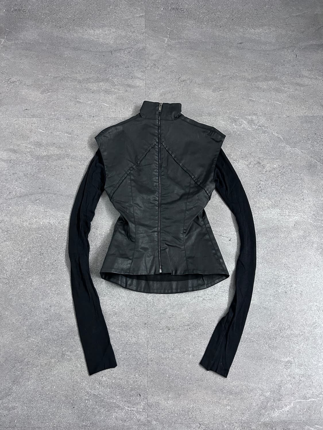 가레스 퓨 니트 슬리브 하이넥 코팅 자켓 상품이미지2