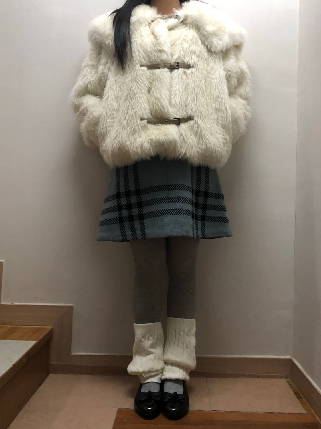 빈티지 블루 체크 포켓 울 원피스 상품이미지2