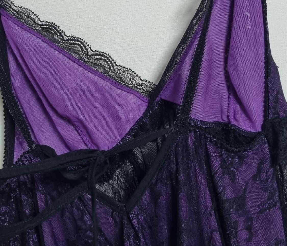 S ) 에블린 블랙/퍼플 레이스 슬립 상품이미지4