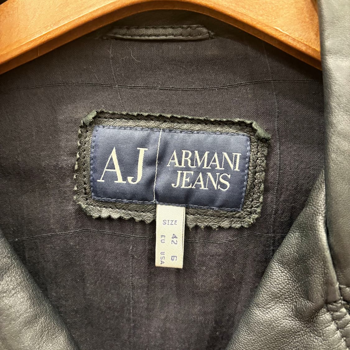 아르마니 진스 레더 자켓 투웨이 클로징 소매 지퍼 디테일 슬림핏 블랙 상품이미지8