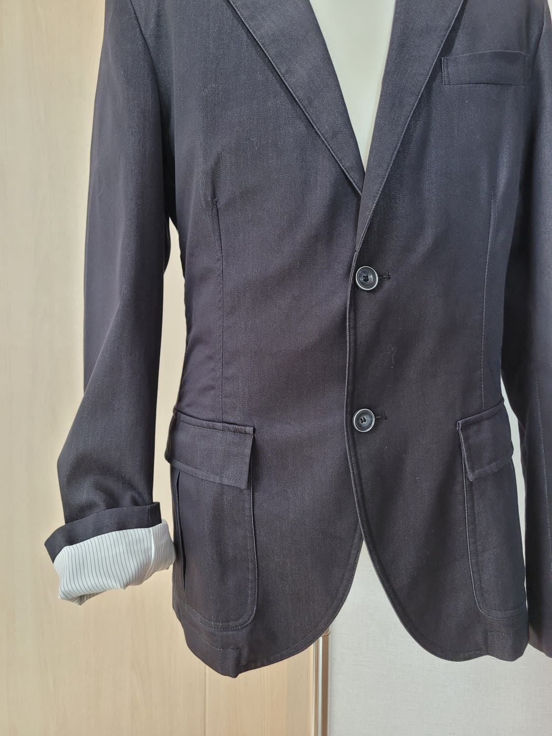 자라맨 ZARAMAN 투버튼 견장 데님 자켓 100 블랙 상품이미지4