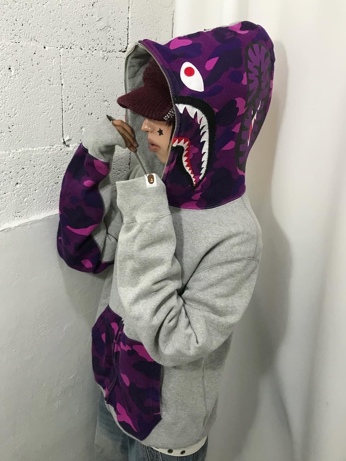 Bape Purple Camouflage Shark Hood Zipup 상품이미지1