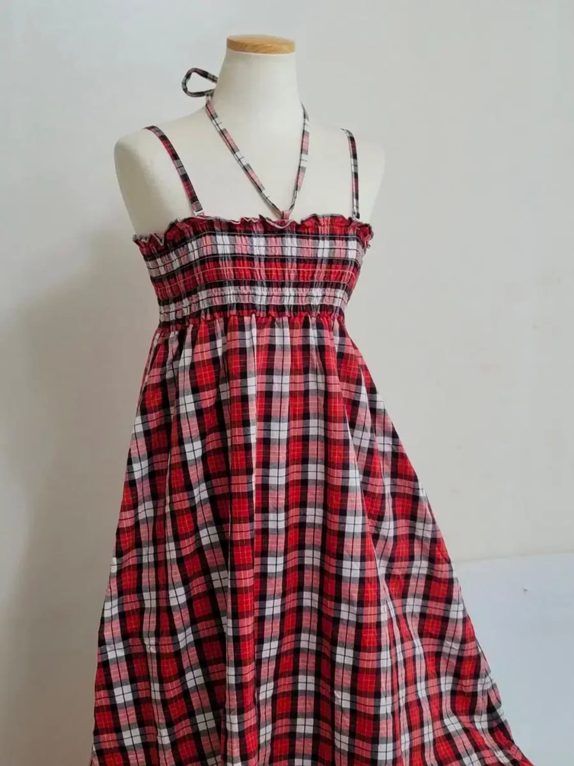 일본빈티지 새제품 레드체크 뷔스티에원피스 THE EMPORIUM 상품이미지4