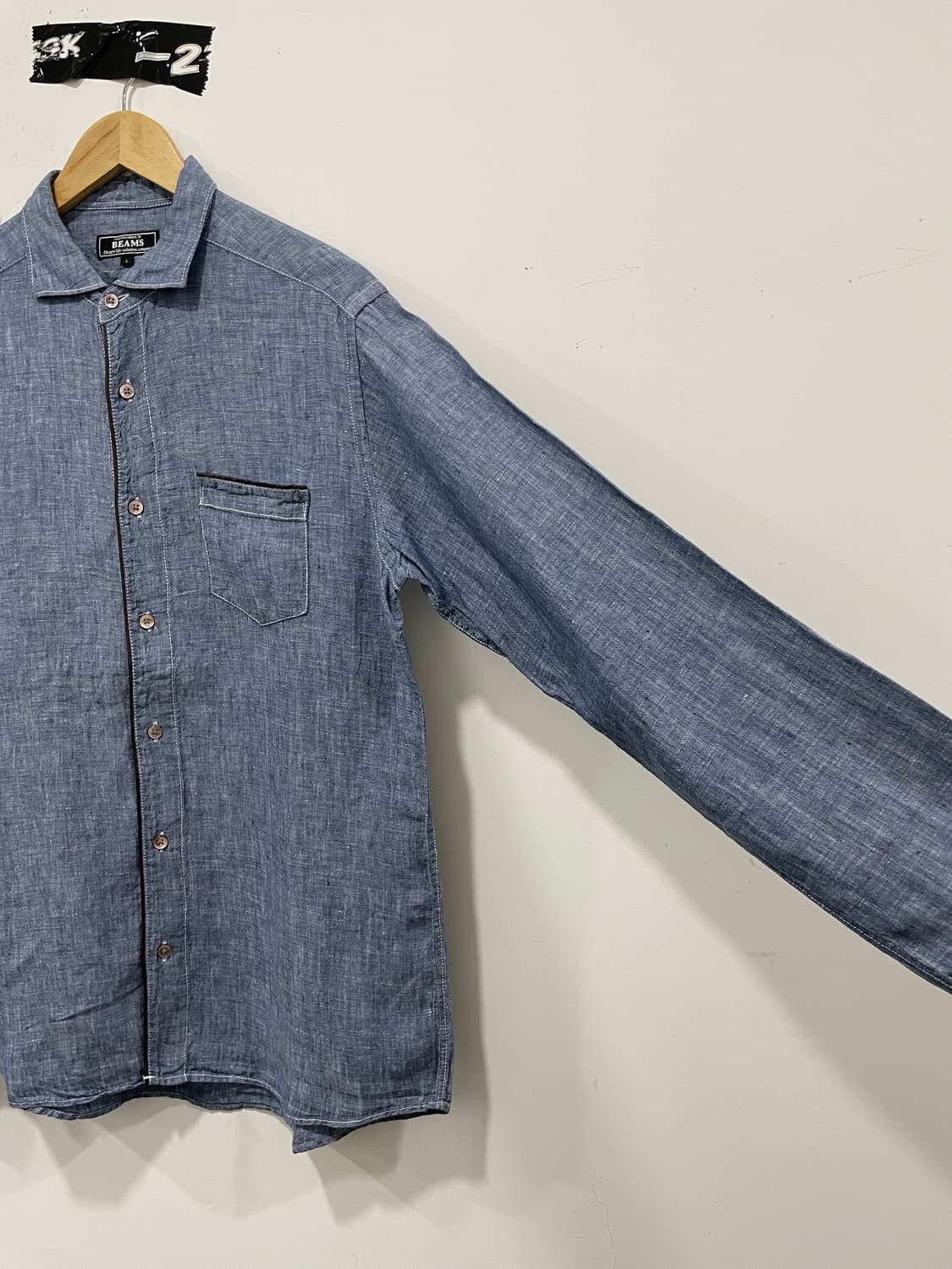 Beams heart 빔즈 하트 레더 파이핑 샴브레이 긴팔셔츠 상품이미지6