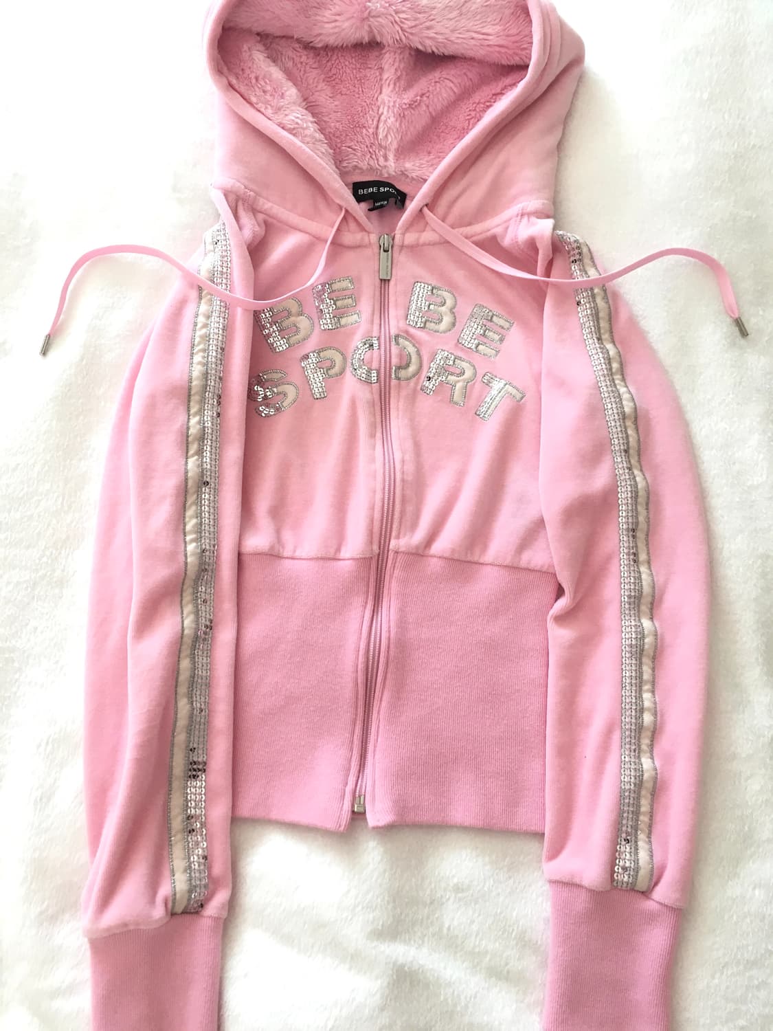 BEBE SPORT 핑크 퍼 후드집업 핀터레스트 갸루 y2k 00s 상품이미지3