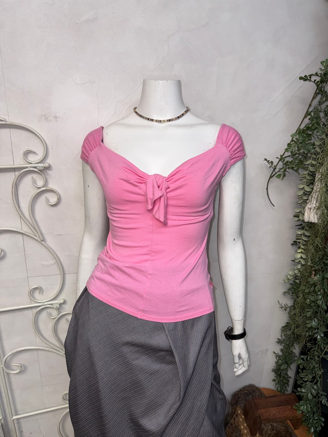 Morgan baby pink ribbon shirring 슬리브리스 상품이미지6