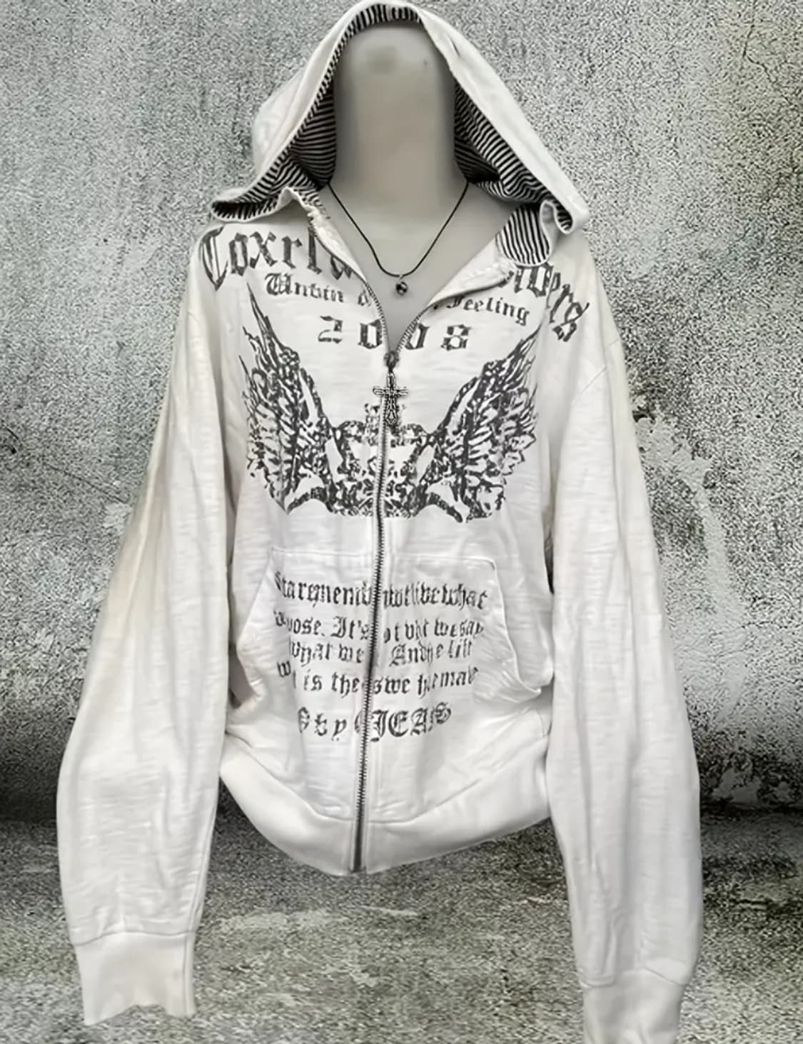 빈티지 y2k 화이트 프린팅 후드집업 상품이미지1